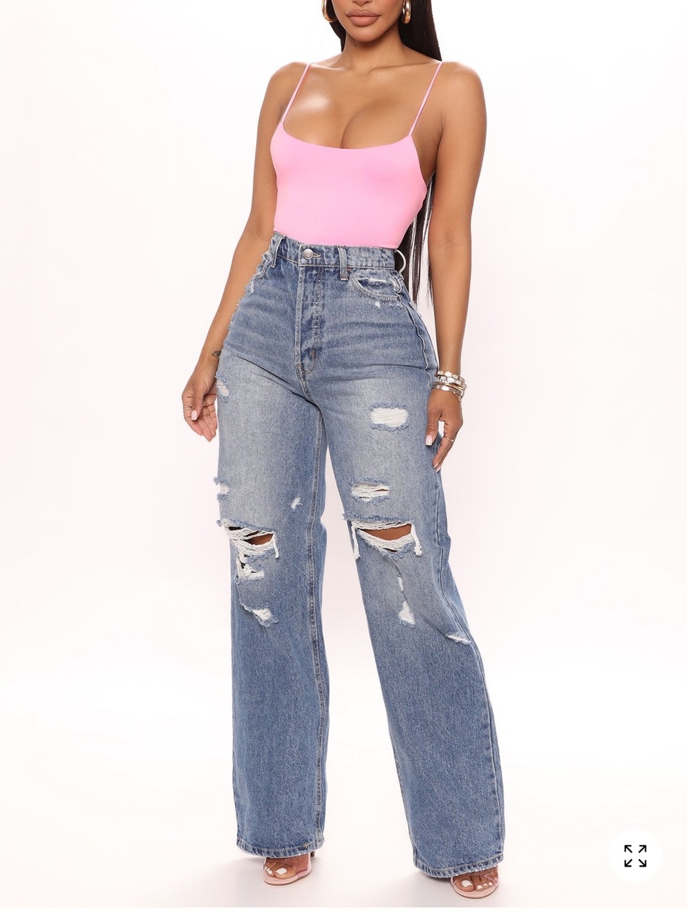 High-Rise Distressed Wide-Leg Jeans - Medium Blue Wash